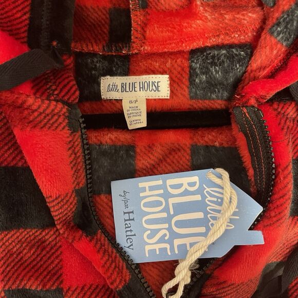 Little Blue House Pajamas Mens Womens Small Black Red Plaid One Piece Hooded Zip - Picture 4 of 5